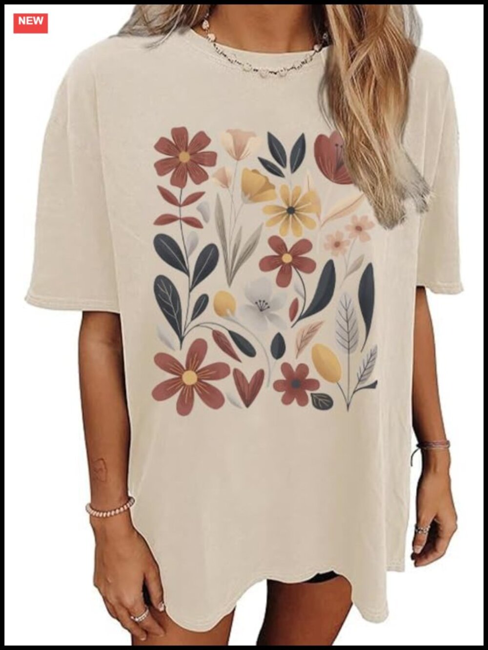 Oversized Floral Graphic T-Shirt Cotton Boho Acid Wash Tee